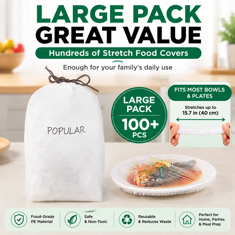 Disposable Stretch Food Covers for Bowls & Plates, Elastic Bowl Covers, Plastic Wrap Alternative for Leftovers