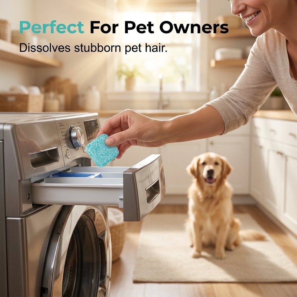 12 Count Washing Machine Cleaner Tablets - Fragrance-Free Pet Odor & Hair Remover, Septic Safe