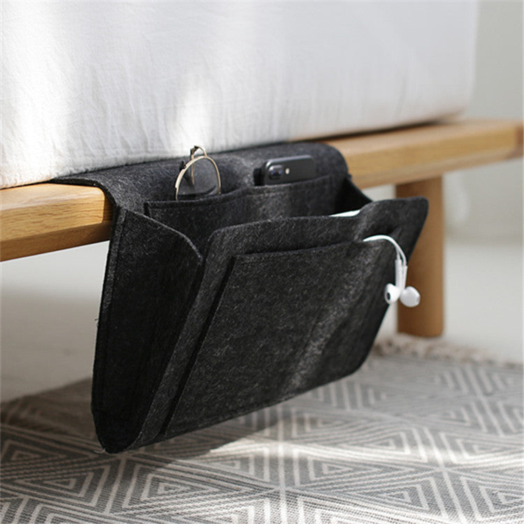 Bedside Caddy, 5 Pockets Felt Bedside Storage Organizer, Hanging Storage Organizer for Home Bedroom Living Room College Dorm Bed Water Bottles, Magazines, Phone, Glasses