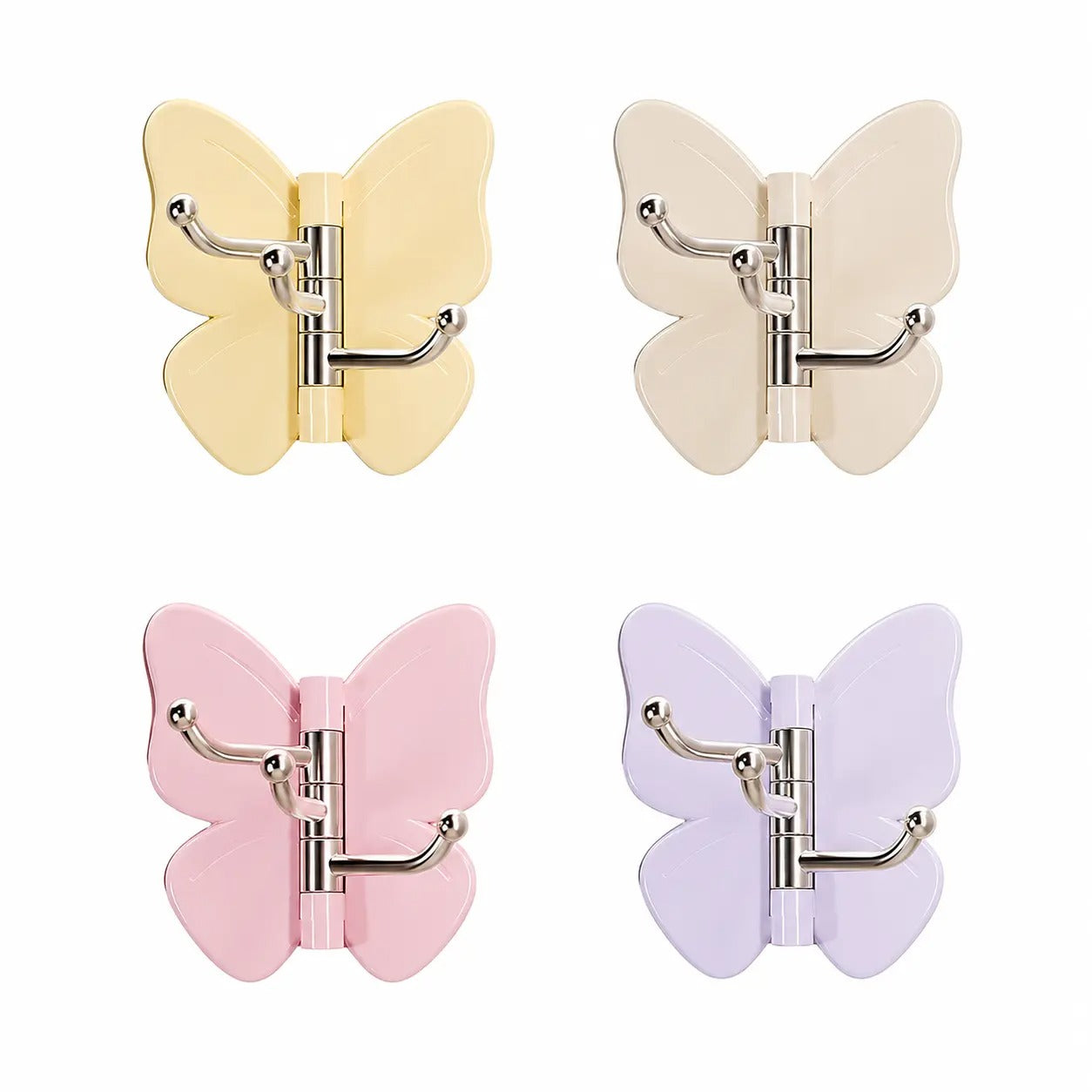 🔥4 Pack Rotating Butterfly Hooks – Strong Adhesive Wall Organizer for Towels, Bags, Hats & Keys | No Drilling Required
