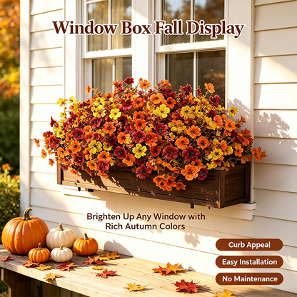 4Pcs Colorful Fall Fake Flowers - UV Resistant Artificial Outdoor Plants for Halloween Porch Decor