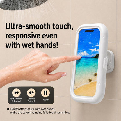 Waterproof Shower Phone Holder for Bathrooms, 360° Smooth Rotation, Anti-Fog Case, Responsive Full HD Touchscreen