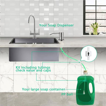 Dish Soap Dispenser for Kitchen Sink (Brushed Nickel), Countertop Sink Soap Dispenser Water Pump with 47” No-Spill Extension Tube Kit Design for Kitchen Bathroom, No More Refills