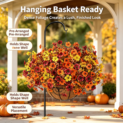 4Pcs Colorful Fall Fake Flowers - UV Resistant Artificial Outdoor Plants for Halloween Porch Decor