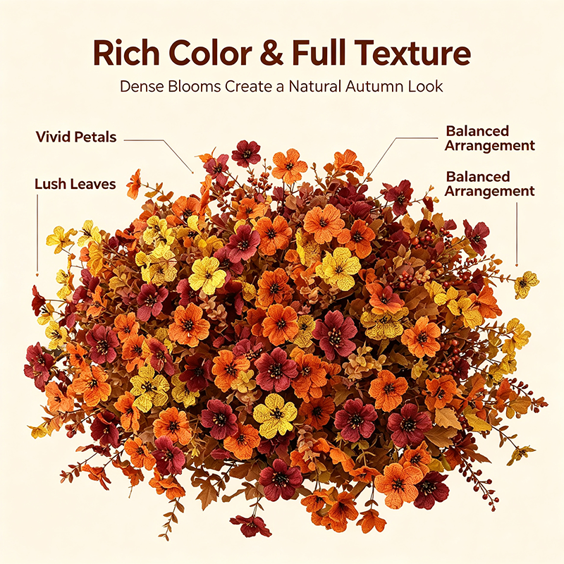 4Pcs Colorful Fall Fake Flowers - UV Resistant Artificial Outdoor Plants for Halloween Porch Decor