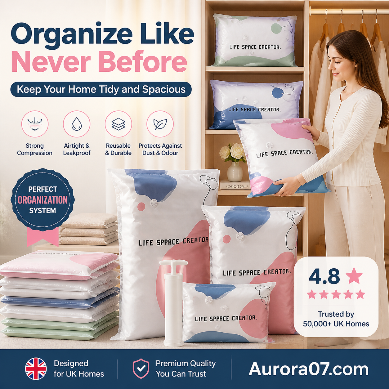 💐 BUY 2, GET 1 FREE!🧳No‑Pump Vacuum Storage Bags – Press & seal, no pump needed. Saves 80% space, keeps clothes dry & dust‑free. Perfect for bulky bedding & off‑season gear. 🛏️🗄️