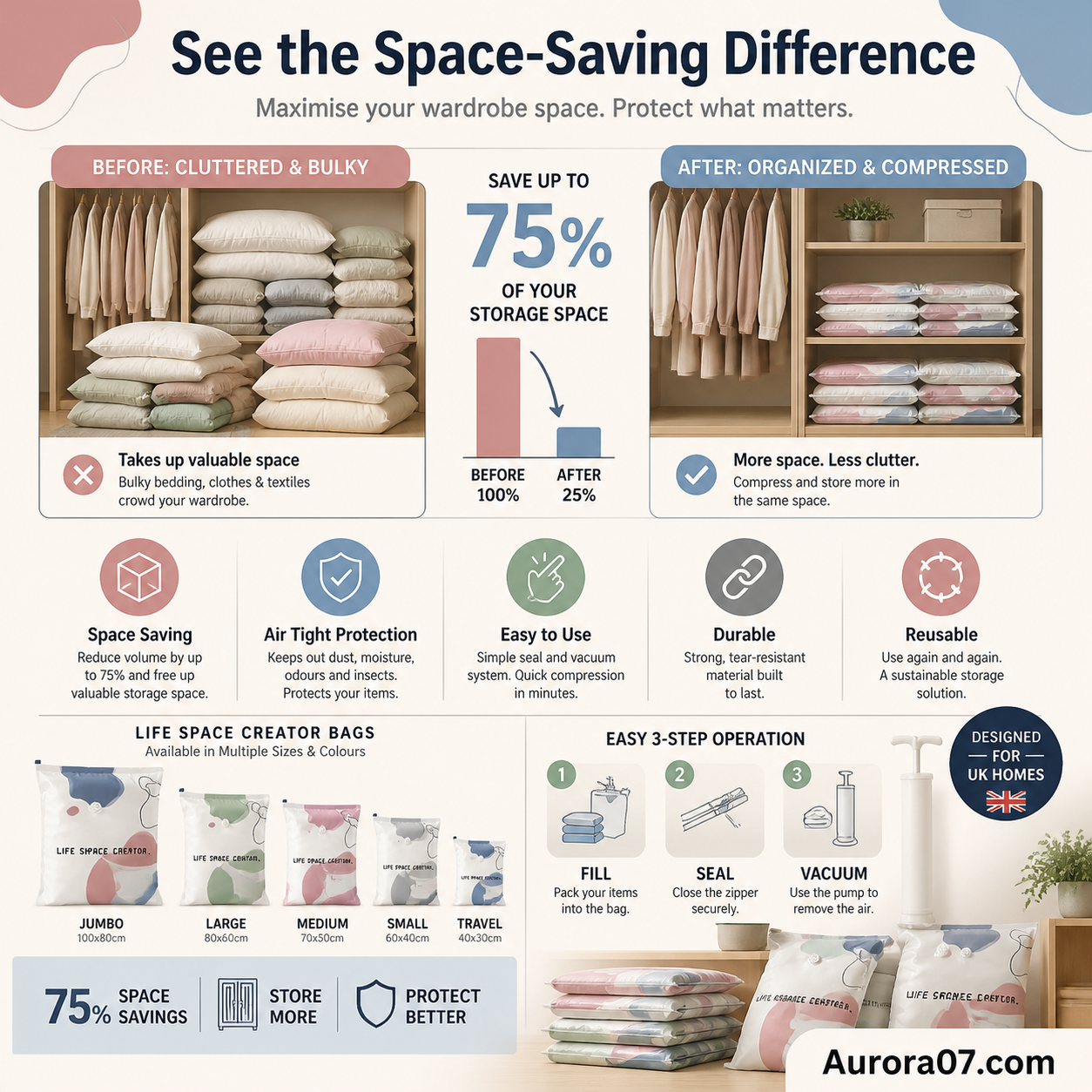 💐 BUY 2, GET 1 FREE!🧳No‑Pump Vacuum Storage Bags – Press & seal, no pump needed. Saves 80% space, keeps clothes dry & dust‑free. Perfect for bulky bedding & off‑season gear. 🛏️🗄️