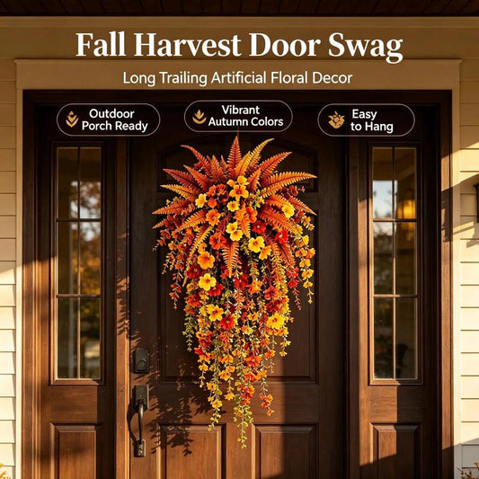 UV-resistant artificial Boston fern plant, realistic large outdoor hanging autumn faux plant, lifelike autumn fern for fall porch decor