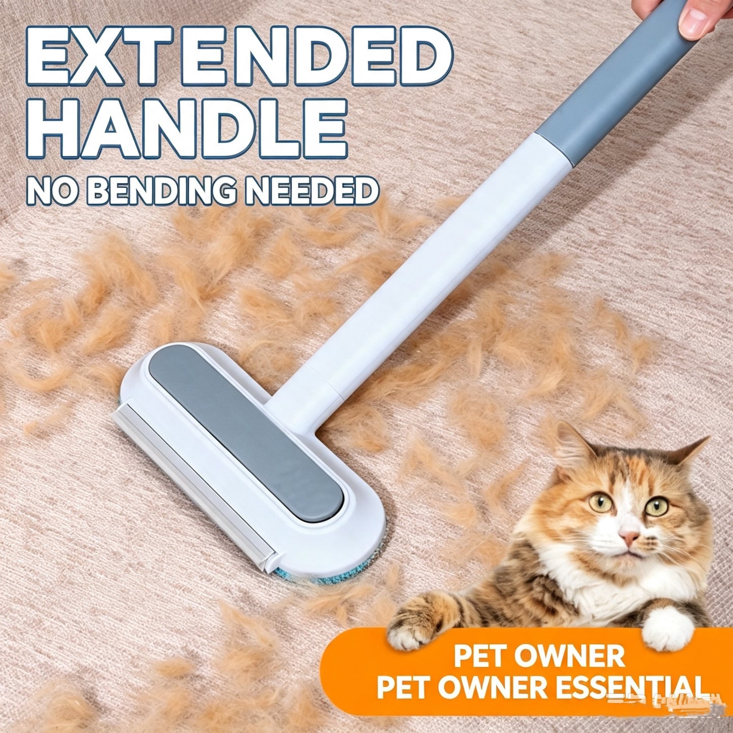 Upgraded Reusable Pet Hair Remover Brush – Extra-Long Handle Lint Cleaner for Dog & Cat Hair