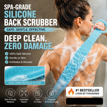 🧽 Back Silicone Scrubber – SPA-Grade & Double-Sided Massage Design – For Softer Skin & Easier Shower Routines – Extra Long Reach 💆‍♀️
