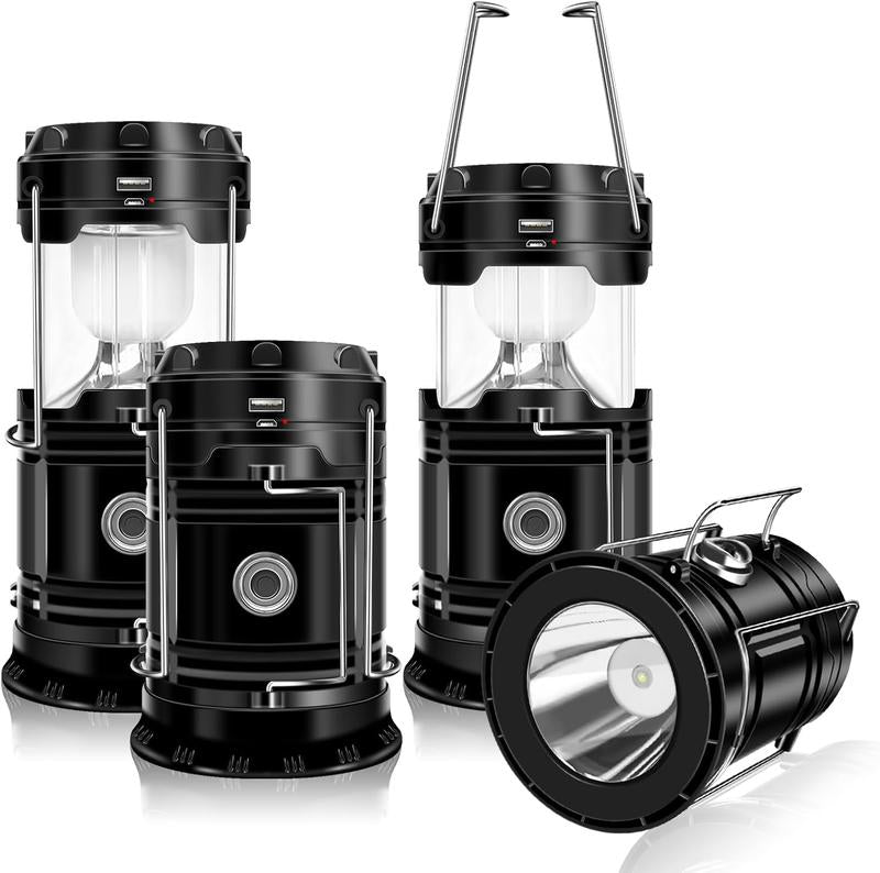 Solar Camping Lantern  - Rechargeable LED Lights, Magnetic Base & Foldable Hanging Hook