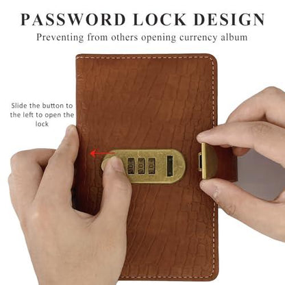 Transparent-Pocket Currency Collectors Album, Top-Grade PU Leather, Password Lock, Durable Material, Secure Protection, Large Capacity Storage