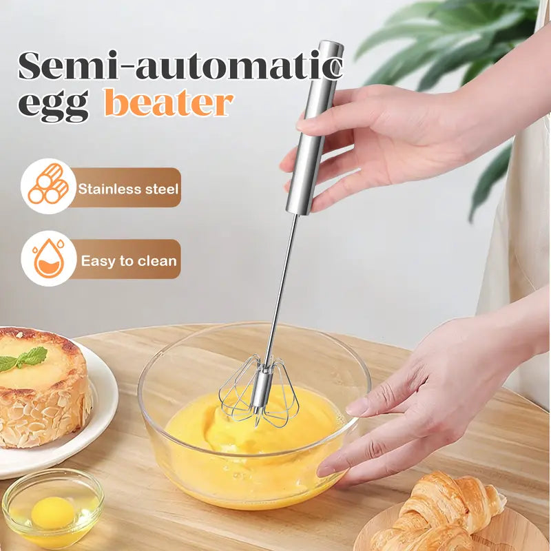Stainless Steel Hand-Push Rotary Whisk – Effortless Mixing in Seconds!