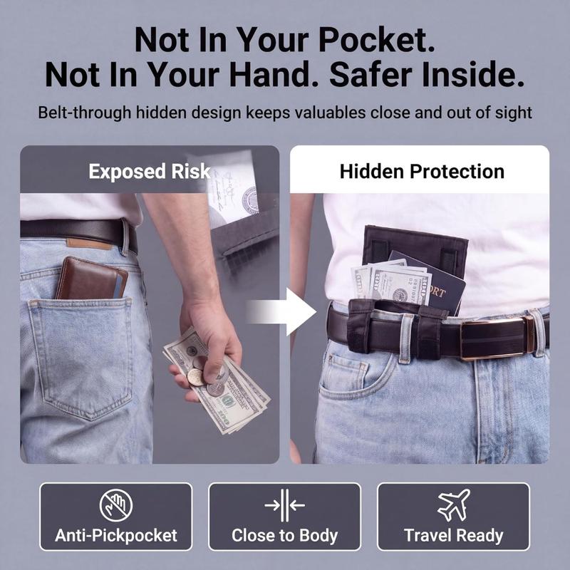 ✈️ Hidden Anti-Theft Passport Pouch – Slim Travel Security Belt Wallet for Cash, Cards & Documents