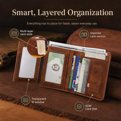 Large-Capacity Trifold Wallet for Men, RFID Blocking PU Leather Wallet with Multiple Card Slots