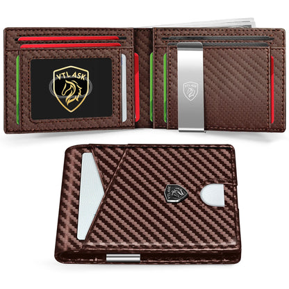 Men's RFID Minimalist Bifold Wallet - 1 ID Window, Pop‑Up Card Holder, Money Clip