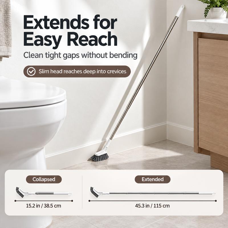 Adjustable Length Stainless Steel Telescopic Long Handle Crevice Cleaning Brush, Narrow Gap Cleaner for Bathroom, Hard-to-Reach Spaces