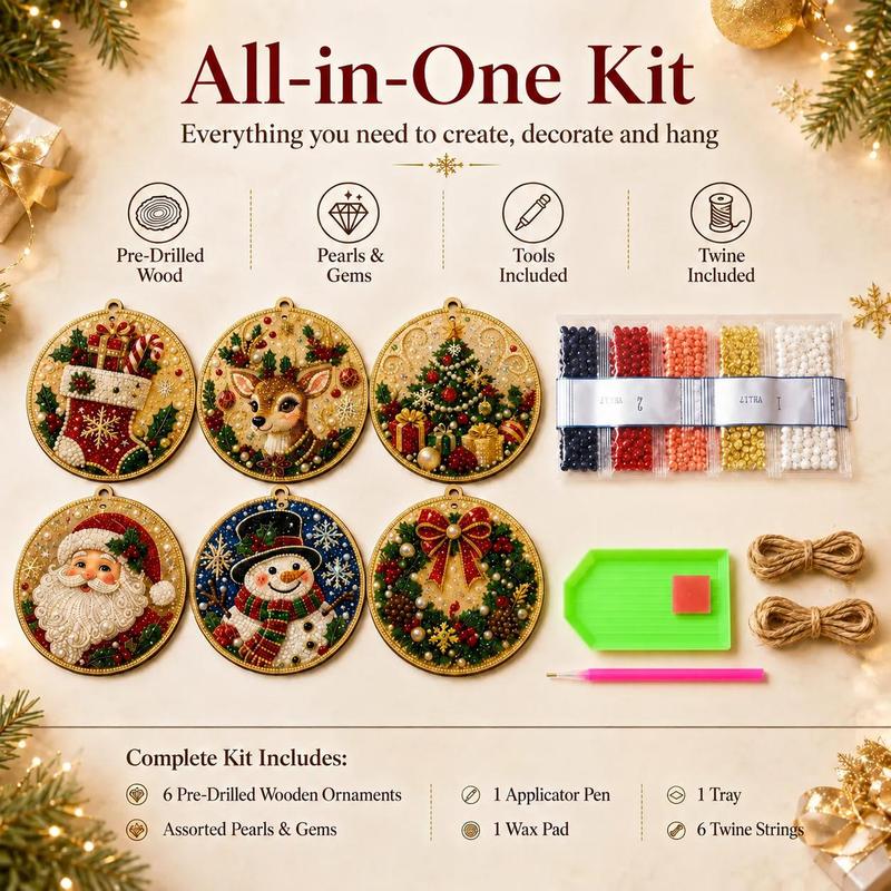 Christmas DIY Diamond Painting Ornaments Kit, Xmas Tree Hanging Pendant, Handmade Craft Decoration Gift for Holiday Home Party