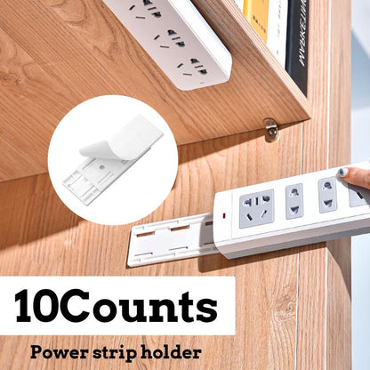 Adhesive Punch-Free Socket Holder, Self Adhesive Desktop Socket Fixer, Power Strip Holder Wall Mount with Cable Organizer Clips