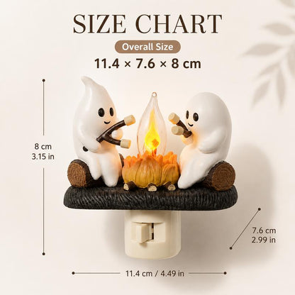 3D Flickering Campfire Plug-In Night Light, Halloween & Christmas Character LED Nightlight, Cute Indoor Holiday Decoration for Bedroom, Hallway and Gifts, Resin