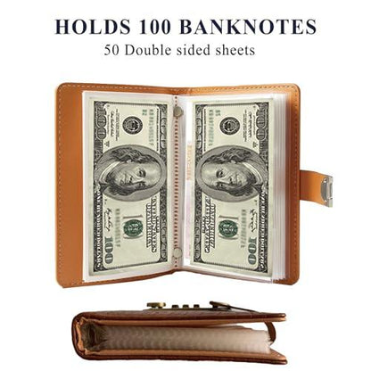 Transparent-Pocket Currency Collectors Album, Top-Grade PU Leather, Password Lock, Durable Material, Secure Protection, Large Capacity Storage