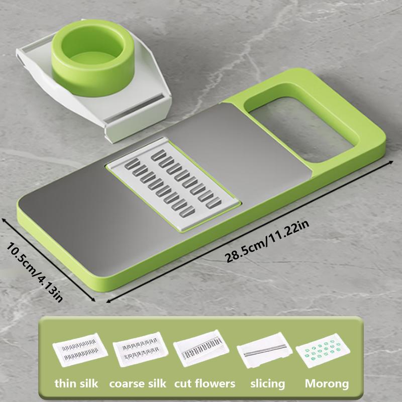 Multi-shaped slicer with adjustable stainless steel blades.