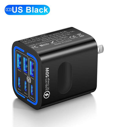 50W Portable 6-Port USB C & USB A Square Charging Station