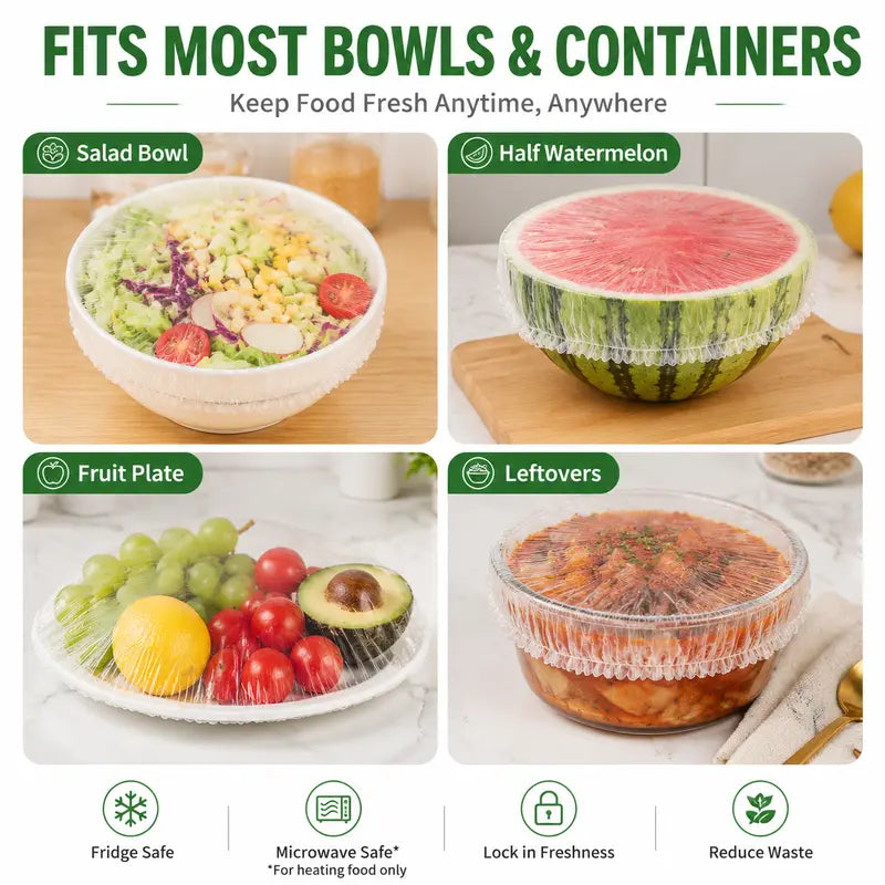 Disposable Stretch Food Covers for Bowls & Plates, Elastic Bowl Covers, Plastic Wrap Alternative for Leftovers