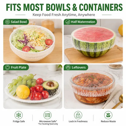 Disposable Stretch Food Covers for Bowls & Plates, Elastic Bowl Covers, Plastic Wrap Alternative for Leftovers