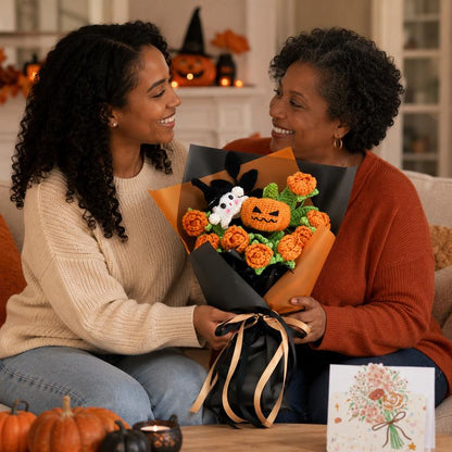 Handmade Crochet Flowers Bouquet Halloween Gift Pumpkin Ghost Bouquet Halloween Decor Gift for Her Friend Gift Forever Flowers Handmade Halloween Decoration