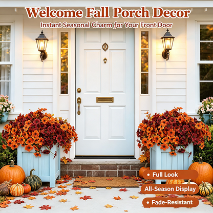 4Pcs Colorful Fall Fake Flowers - UV Resistant Artificial Outdoor Plants for Halloween Porch Decor