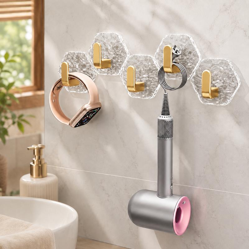 Heavy-Duty Plastic Self-Adhesive Hexagonal Ripple Hooks, 10/20-Pack Waterproof Rustproof Sticky Hooks for Bathroom