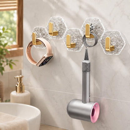Heavy-Duty Plastic Self-Adhesive Hexagonal Ripple Hooks, 10/20-Pack Waterproof Rustproof Sticky Hooks for Bathroom
