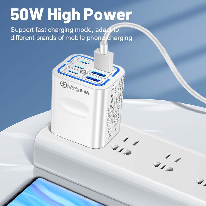 50W Portable 6-Port USB C & USB A Square Charging Station