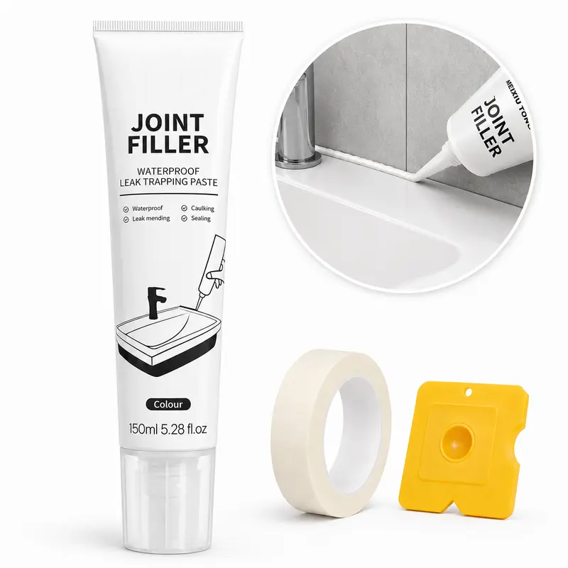 Waterproof Caulk Paste Joint Filler,150ml Sealant for Bathroom, Kitchen, with Masking Tape and Scraper