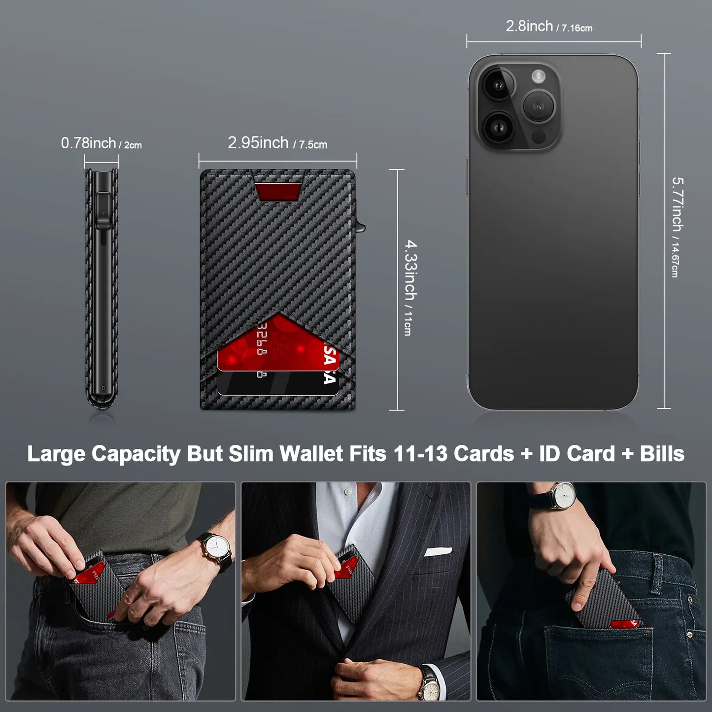 Men's RFID Minimalist Bifold Wallet - 1 ID Window, Pop‑Up Card Holder, Money Clip