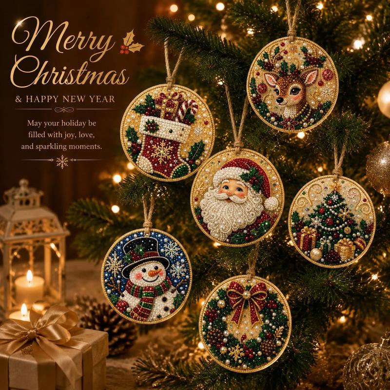 Christmas DIY Diamond Painting Ornaments Kit, Xmas Tree Hanging Pendant, Handmade Craft Decoration Gift for Holiday Home Party