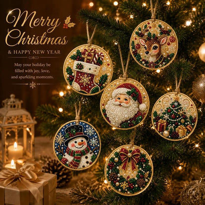 Christmas DIY Diamond Painting Ornaments Kit, Xmas Tree Hanging Pendant, Handmade Craft Decoration Gift for Holiday Home Party