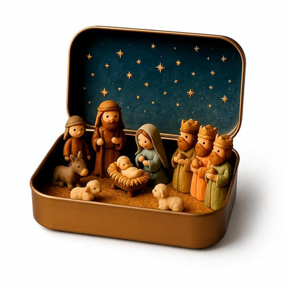 Religious Pocket-Size Mini Nativity Scene Set with Storage Box, Hand-Painted Plastic Figurines