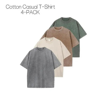 Distressed Washed Cotton 4-Pack Tees Breathable Sports Couples Plain Short Sleeve Black Cream