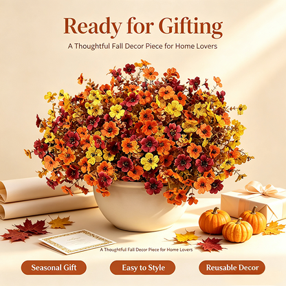 4Pcs Colorful Fall Fake Flowers - UV Resistant Artificial Outdoor Plants for Halloween Porch Decor