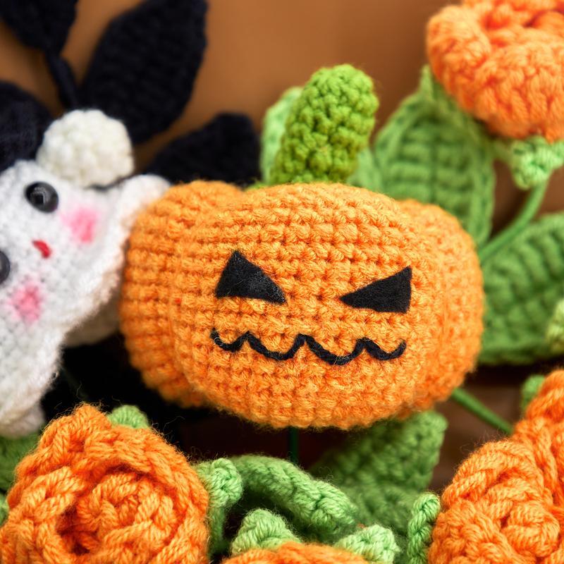 Handmade Crochet Flowers Bouquet Halloween Gift Pumpkin Ghost Bouquet Halloween Decor Gift for Her Friend Gift Forever Flowers Handmade Halloween Decoration