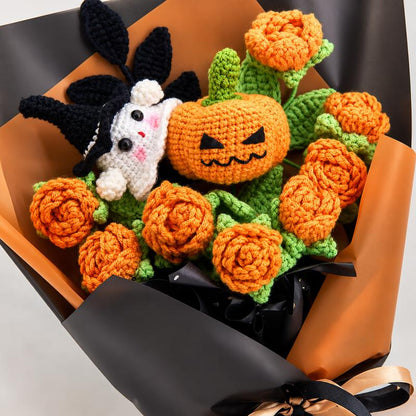 Handmade Crochet Flowers Bouquet Halloween Gift Pumpkin Ghost Bouquet Halloween Decor Gift for Her Friend Gift Forever Flowers Handmade Halloween Decoration