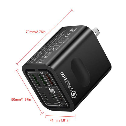 50W Portable 6-Port USB C & USB A Square Charging Station