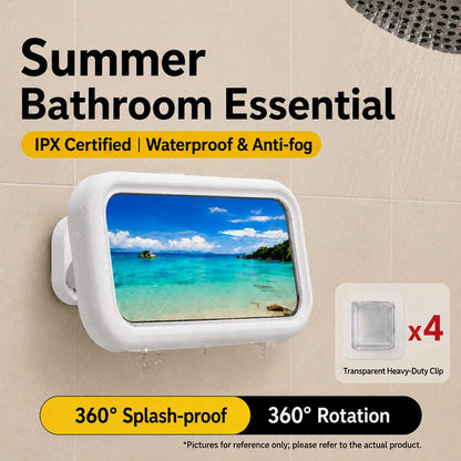 Waterproof Shower Phone Holder for Bathrooms, 360° Smooth Rotation, Anti-Fog Case, Responsive Full HD Touchscreen