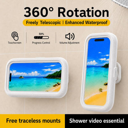 Waterproof Shower Phone Holder for Bathrooms, 360° Smooth Rotation, Anti-Fog Case, Responsive Full HD Touchscreen