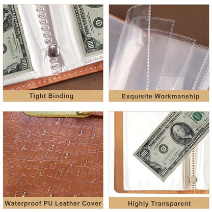 Transparent-Pocket Currency Collectors Album, Top-Grade PU Leather, Password Lock, Durable Material, Secure Protection, Large Capacity Storage