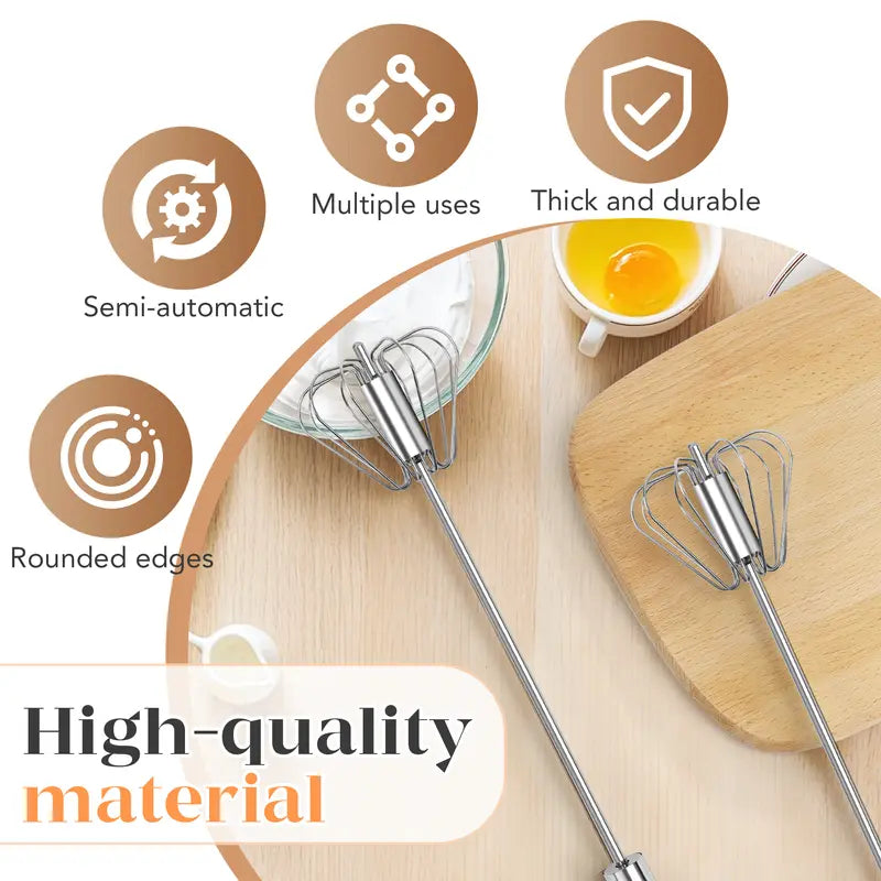 Stainless Steel Hand-Push Rotary Whisk – Effortless Mixing in Seconds!