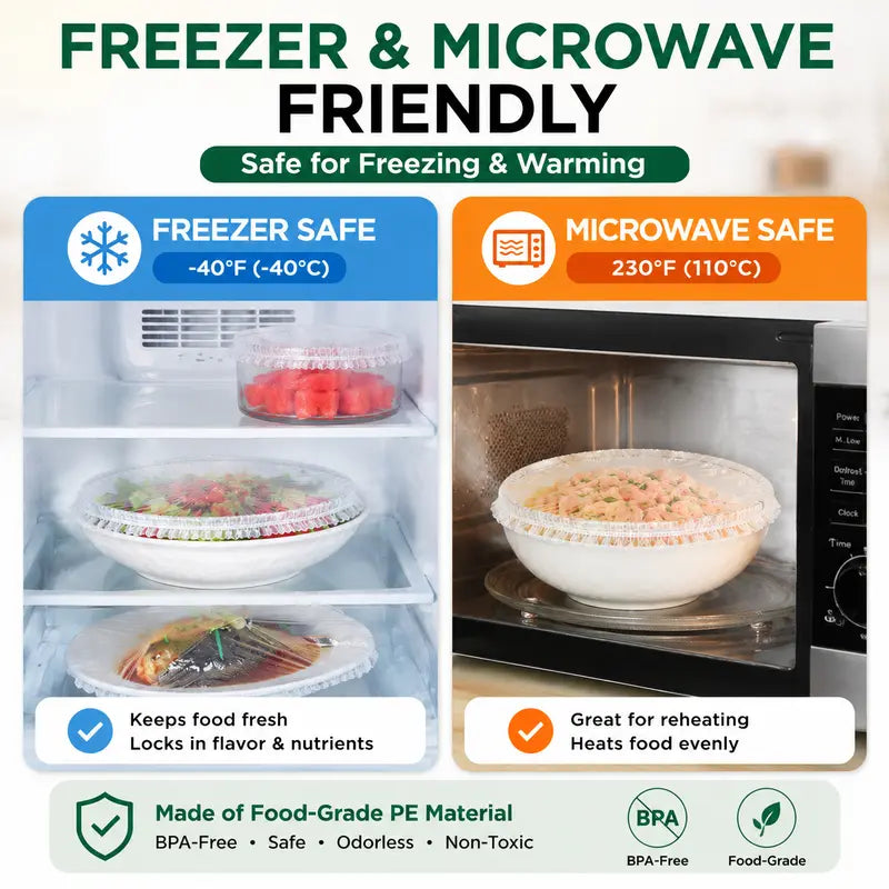 Disposable Stretch Food Covers for Bowls & Plates, Elastic Bowl Covers, Plastic Wrap Alternative for Leftovers