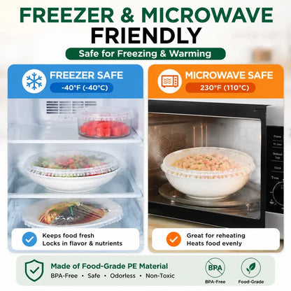 Disposable Stretch Food Covers for Bowls & Plates, Elastic Bowl Covers, Plastic Wrap Alternative for Leftovers